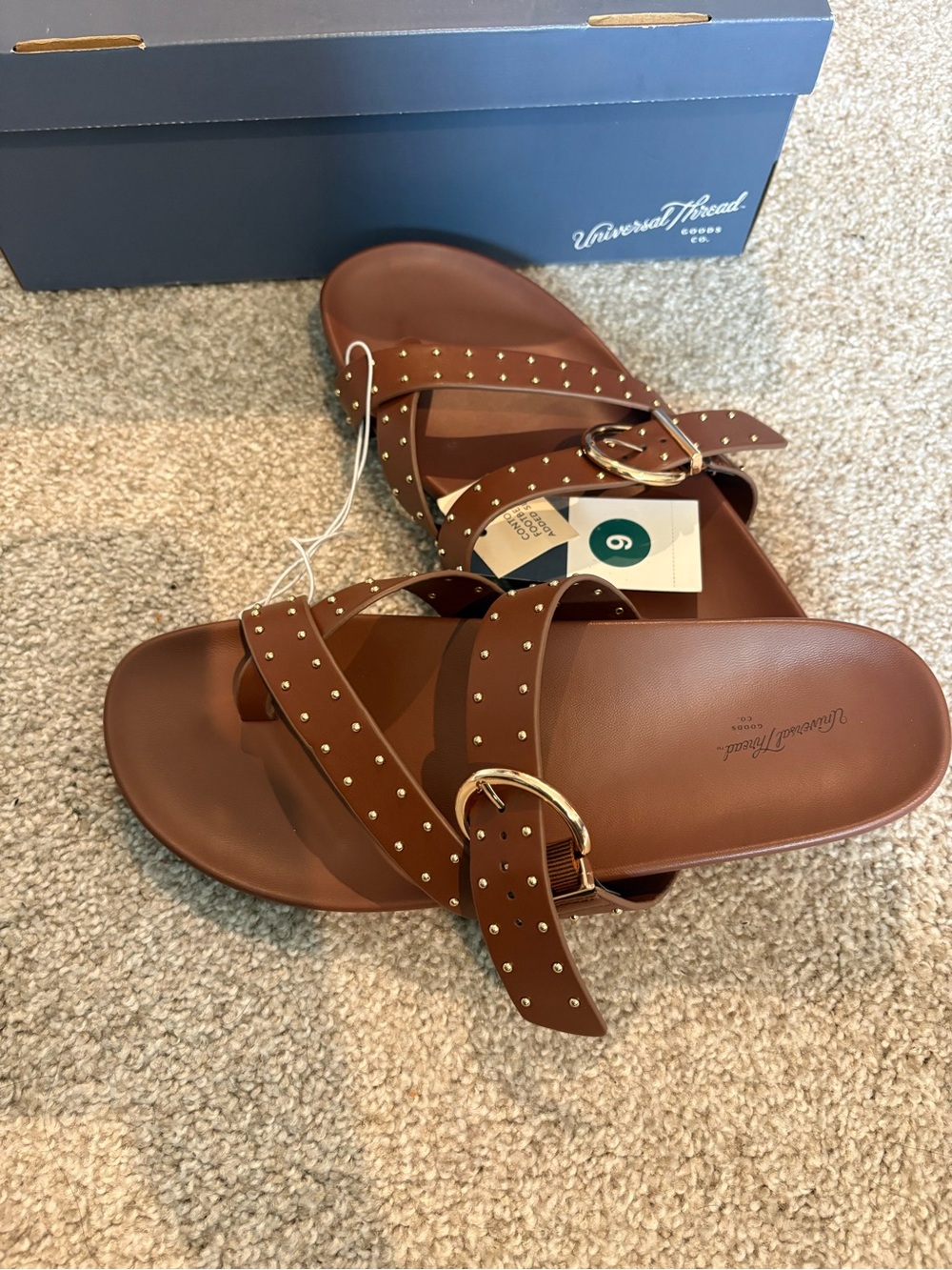 Universal Thread Brown Studded Double Strap Slide Sandals - Picture 2 of 5